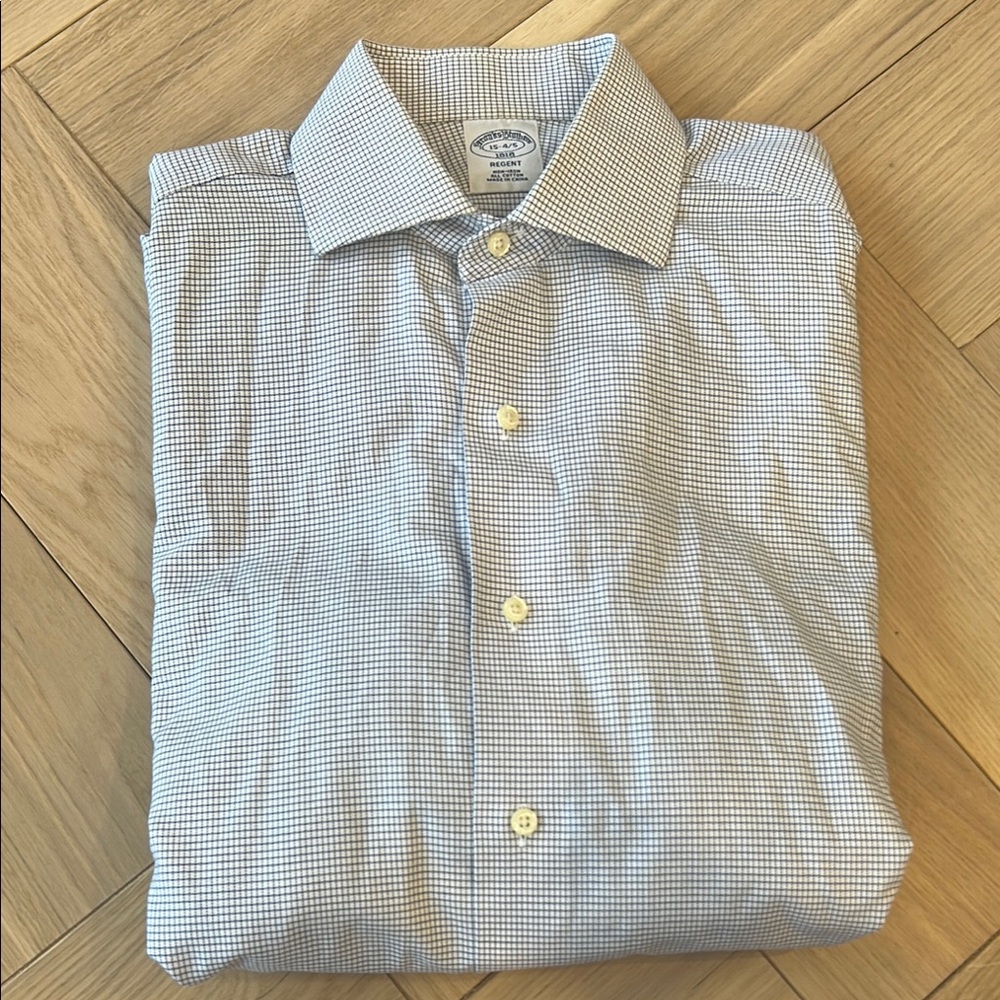 Brooks Brothers Blue Casual Button Down Shirt with Check Pattern